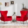 ZJhome Button-Tufted Velvet Accent Chairs Set of 2, WingBack Living Room Chairs Armchair with Lumbar Pillow, Bedroom Chairs Vanity Arm Chair with Golden Legs, Red