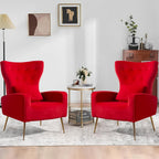 ZJhome Button-Tufted Velvet Accent Chairs Set of 2, WingBack Living Room Chairs Armchair with Lumbar Pillow, Bedroom Chairs Vanity Arm Chair with Golden Legs, Red