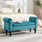 48'' Storage Bench for End of Bed, Upholstered Bedroom Bench with Arms Modern Velvet Lift-top Entryway Ottoman with Storage, Button Tufted Window Bench for Living Room, Reception, Teal