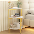 AWQM Marble Side End Table Set, 3-Tier Sofa Side Table, Small Round Coffee, Table Bedside Table of 2, Corner Table w/Metal Frame for Living Room Bedroom, White+Gold