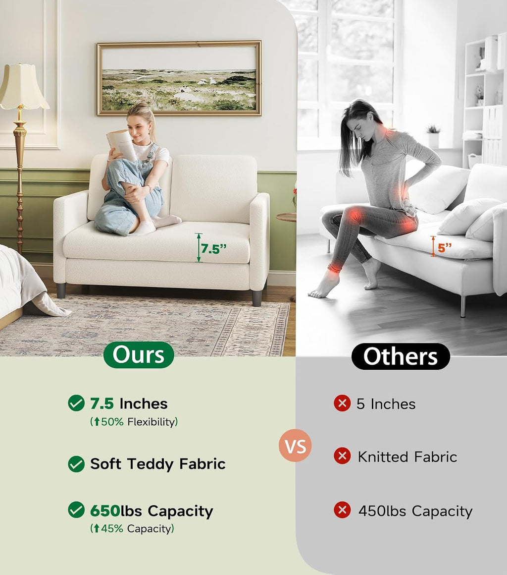 Welzona Loveseat, 51" Small Couch, Teddy Love Seat, Small Loveseat Sofa | Comfy Teddy Fabric, Tool-free Setup, Washable Covers, All-wood Small Sofa Couch for Living Room, Bedroom, Small Spaces, Brown