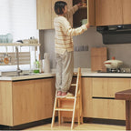 Solid Wood Foldable 4-Step Dual-Purpose Ladder Chair: for Library, as Step, Stool, Display Stand, Flower Stand (87 * 34 * 44.5cm, 90 * 35 * 46cm),Honey color-87 * 34 * 44.5cm