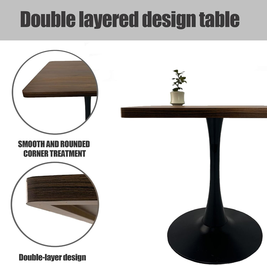 27.6" Tulip Table for 2-3 Persons Walnut Modern Square Dining Tables Mid-Century Leisure Table Thickened Wooden MDF Top Black Metal Base, for Living Room Kitchen (Walnut,27.6")