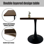 27.6" Tulip Table for 2-3 Persons Walnut Modern Square Dining Tables Mid-Century Leisure Table Thickened Wooden MDF Top Black Metal Base, for Living Room Kitchen (Walnut,27.6")