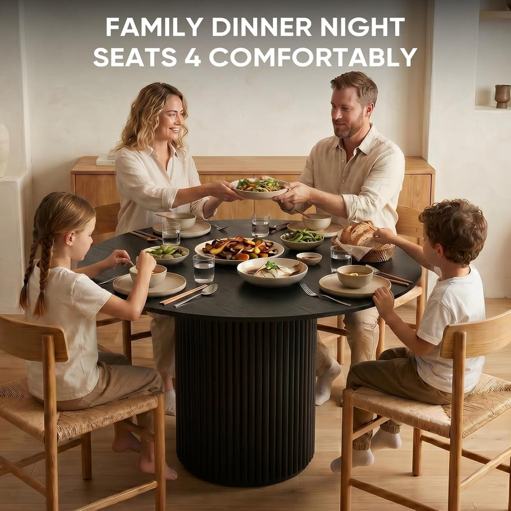 Comfy to go 36 inch Modern Round Dining Table, Solid Wood Strips Pedestal Base, Fluted Design, Round Kitchen Table Waterproof, Scratch Resistant,Easy to Clean,Seats 2-3 People–Black