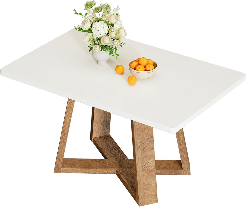Tribesigns 47-Inch Dining Table for 4 People, Modern Kitchen Table with Wooden Legs, Dinner Table for Kitchen, Dining Room, Small Space, White and Brown