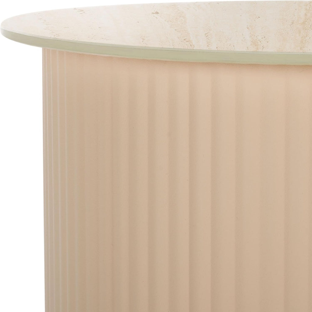 SAFAVIEH Home Collection - MTP Medium Side Table, Beige Ceramic Accent Table with Ribbed Base, Fully Assembled (ACC2910A)