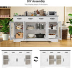 Homdox 55" Buffet Cabinet with Storage, Modern Farmhouse Sideboard with Adjustable Shelves and Glass Doors, Large Wood Coffee Bar Cabinet for Kitchen, Living Room, White