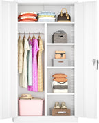 Greenvelly Metal Wardrobe Closet with Doors and Shelves,72" Armoire Wardrobe Closet for Hanging Clothes for Office, Bedroom, Laundry Room, School, Employee,Gym(White)
