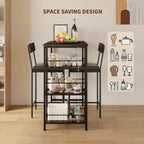 3-Piece Bar Table Set with 2 Bar Stools, Built-in Wine Rack and 3-Tier Storage Shelf, Industrial Metal Frame, Space-Saving Ideal for Small Kitchens, Apartments, and Breakfast Nooks