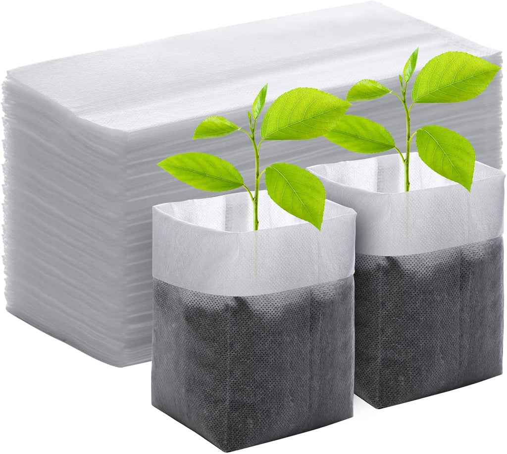 GREANER 100PCS Nursery Growing Bags Large, 7.8x8.6 inches Biodegradable Non-Woven Fabric Seedling Grow Bag, Seed Starting Pots Pouches for Planting Seedling Cutting Clones, White Plant Nursery Bags