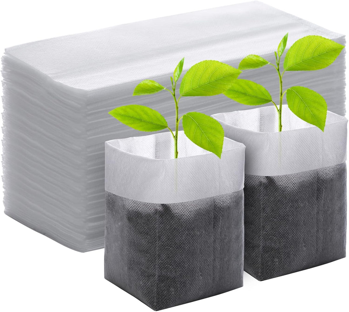 GREANER 100PCS Nursery Growing Bags Large, 7.8x8.6 inches Biodegradable Non-Woven Fabric Seedling Grow Bag, Seed Starting Pots Pouches for Planting Seedling Cutting Clones, White Plant Nursery Bags