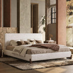Kenhome Queen Size Boucle Cloud Bed Frame, White Upholstered Platform Bed with Soft Headboard, Solid Wood Legs, No Box Spring Required, Easy Assembly (Beige, Queen (U.S. Standard))