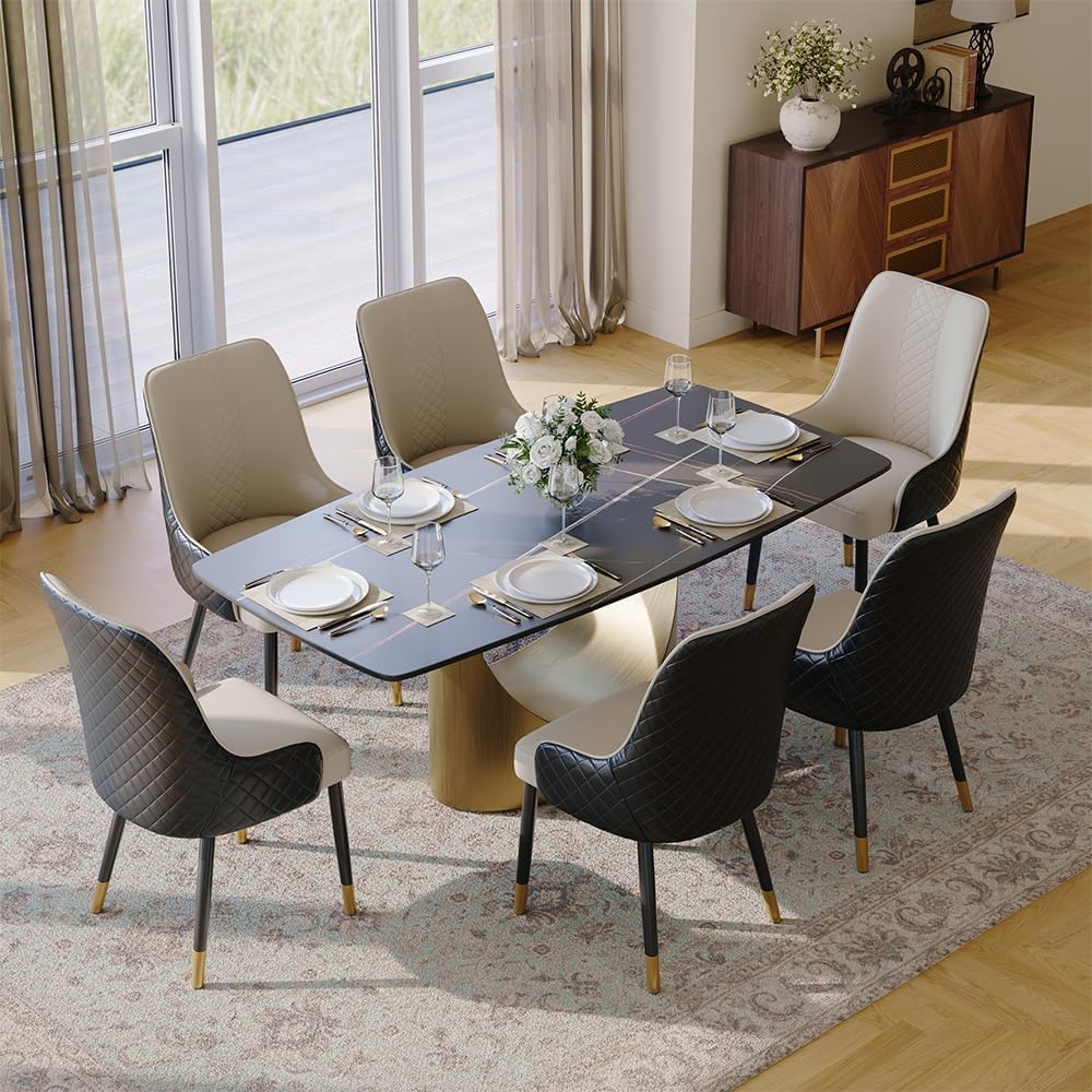 POVISON PU Dining Chairs Set of 2, 38" Faux Leather Upholstered Bar Chairs with Metal Legs, Modern High-Back Side Chairs for Living Room, Pub, Coffee, Home, and Kitchen (Black)