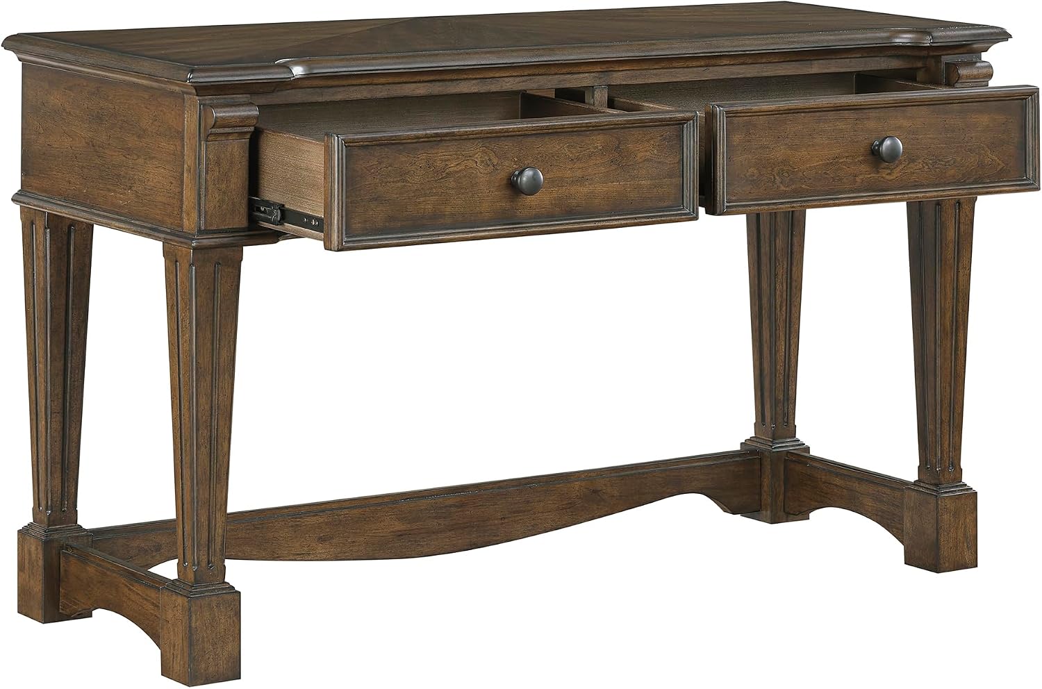 Lexicon Rectangle Wood Sofa Table with 2 Dovetail Drawers, Cherry Veneer Console Table with Antique Bronze Knobs & Sturdy Wood Construction for Elegant Living Room, Entryway, Easy Assembly, Brown