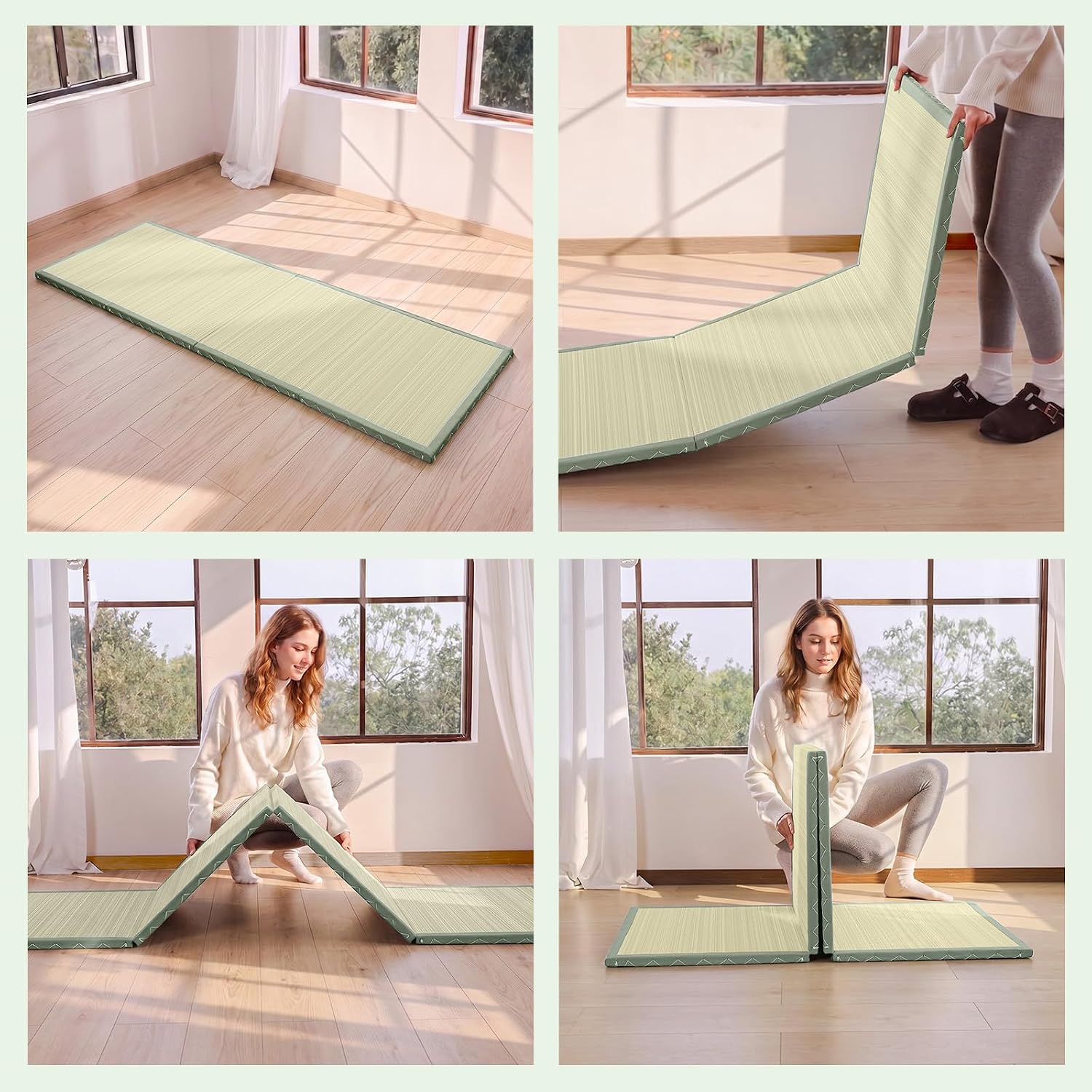 ZonLi Japanese Tatami Mat, Foldable Floor Sleeping Pad Futon Mattress | Made from Natural Coconut Shell Fiber & Jute Fiber, Firm Traditional Floor Bed Twin 75"x39"