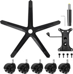 Frassie Gaming Chair Base Replacement Set with Plate Cylinder Wheels Black | Stur Nylon Frame Base, 5 Rubber Wheels Glide Silently & Protect Floors, Bottom Plate Mechanism with Install Screws