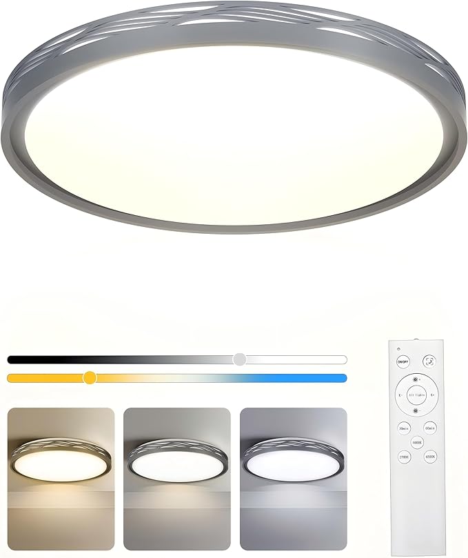 20 Inch Large LED Flush Mount Ceiling Light, 2700K-6500K Dimmable LED Ceiling Light Fixture with Remote, 70W 8900lm Round Modern Ceiling Lamp for Bedroom, Living Room, Hallway (Grey)
