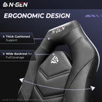 N-GEN Gaming Gaming Chair, Lumbar, PU Leather, Flip-Up Arms, Jet Black | Ergonomic High-Back Design, Adjustable Height with 360° Swivel Wheels, Comfortable Computer Desk Seating for Office and Home