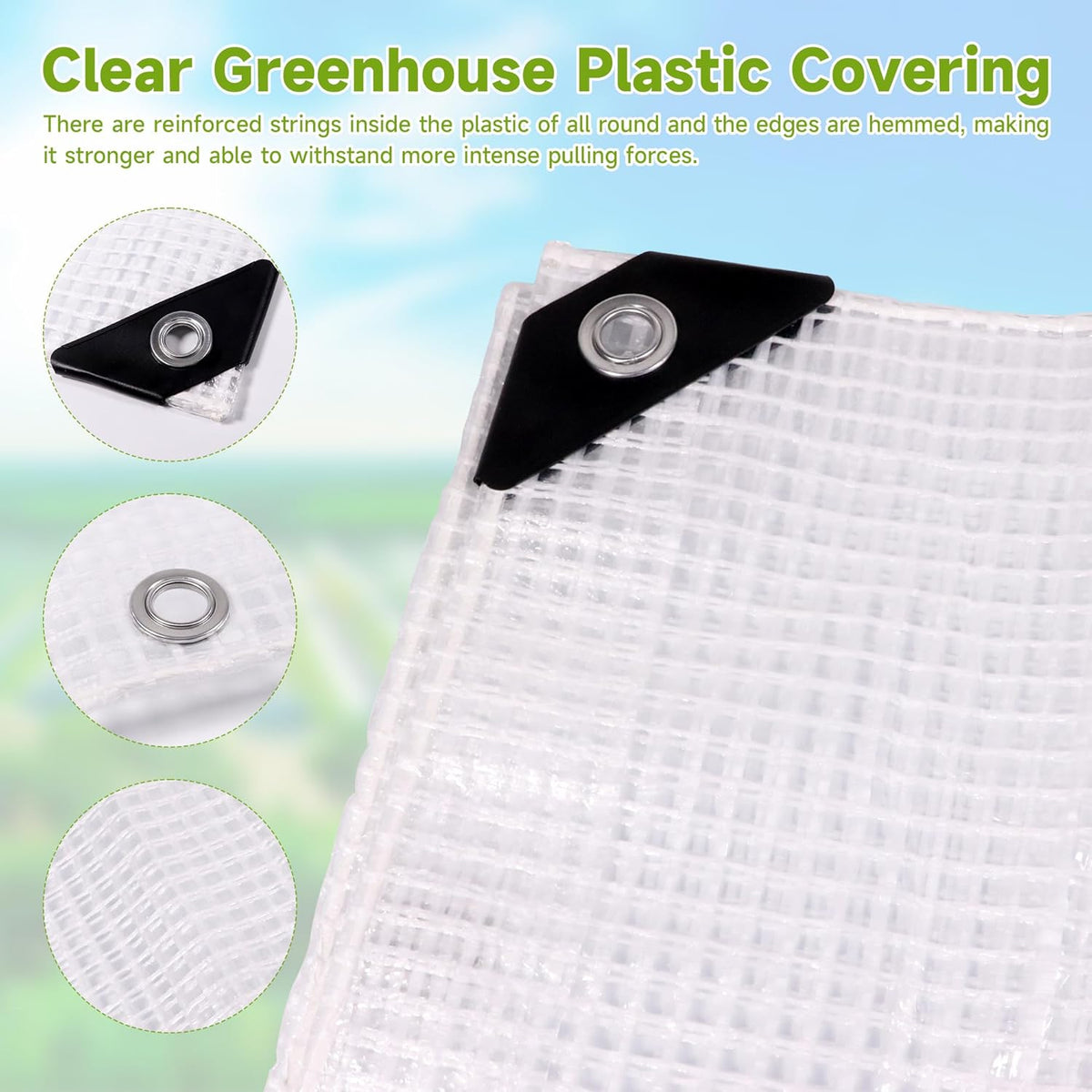Greenhouse Cover,Clear Greenhouse Plastic Covering, 16Mil Thickness Heavy Duty Clear tarp for Chicken coop,Gardening,Farming, Greenhouse Plastic sheeting with Grommets (White, 20ft*30ft)