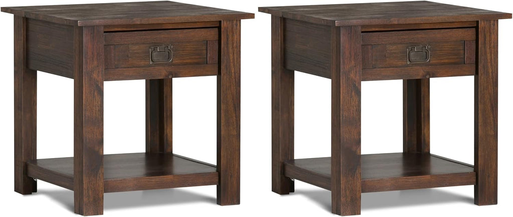 SIMPLIHOME Monroe Solid Acacia 22 inch Wide Square Rustic End Tables in Distressed Charcoal Brown for the Living Room and Bedroom (Set of 2)