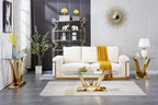 Modern Glass End Table Square Gold Living Room Table Sofa Side Table with 0.4" Tempered Glass Top & Geometric Stainless Steel Base,Luxury Clear Tempered Glass Small Bed Side Corner Table