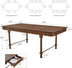 Fluted Dining Table for 6 to 10 People, 79'' Long Rustic Dinner Table with Drawers, Farmhouse Rectangular Wooden Tables for Kitchen, Dining Room, Living Room (Walnut)