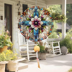 Cross Wind Spinner, Metal Wind Spinners Outdoor/Indoor, Cross Flower Hanging Garden Decor for Outside, Stainless Wind Spinners for Yard and Garden 10 inch 3D (25.76X25 CM)