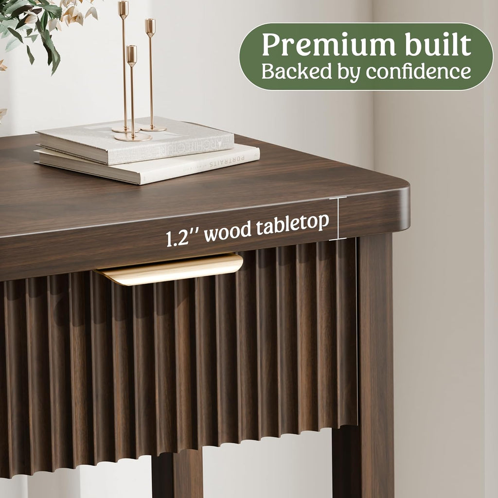 Lulive Fluted Console Table, 51 Inch Entryway Table with 3 Drawers | Scandi farmhouse look with quiet full-extension slides, open lower shelf, profile for hallway, entry, foyer or behind sofa.