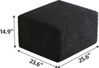 JINGLING 25.6 Inch Plush Corduroy Ottoman, Modular Sectional Foot Rest for Living Room, Upholstered Cloud Ottoman for Couch in a Box, Compressed Memory Foam, No Assembly Require, Black