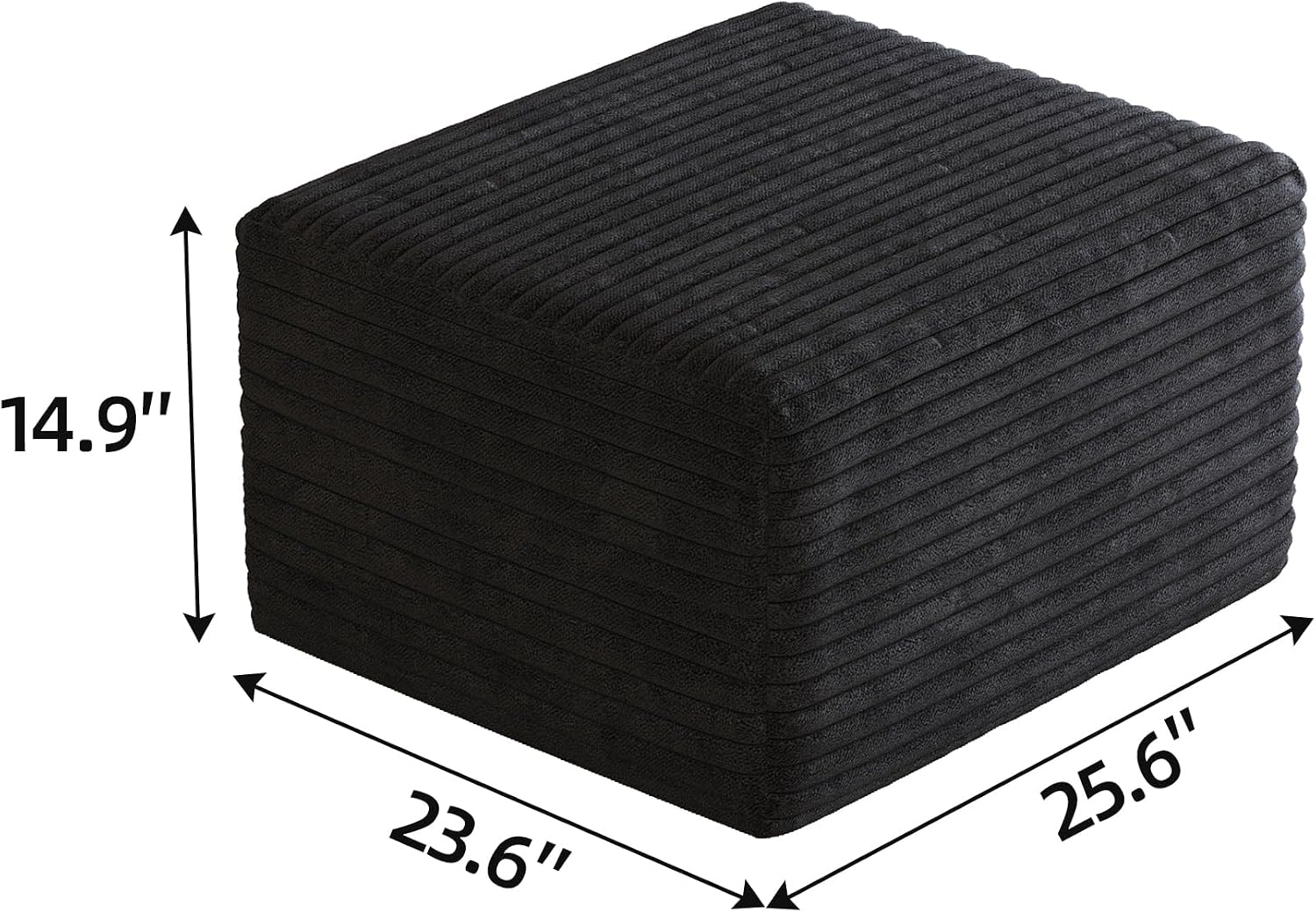 JINGLING 25.6 Inch Plush Corduroy Ottoman, Modular Sectional Foot Rest for Living Room, Upholstered Cloud Ottoman for Couch in a Box, Compressed Memory Foam, No Assembly Require, Black