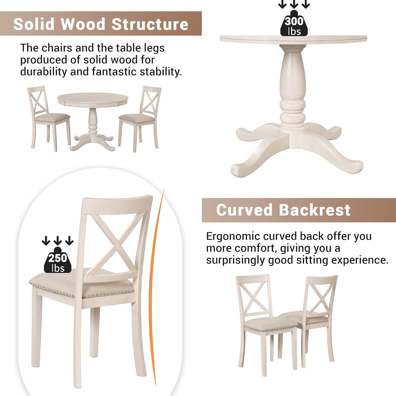Extendable Dining Table Set for 4, 5 Piece Kitchen Table and Chairs Set, 4 X-Back Solid Wood Dining ChairSet, Industrial Oval Round Dining Table for Small Space, Apartment, French Country White