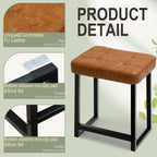 Vanity Bar Stool Chair, Makeup Stool Counter Height Stools,Small Ottoman Footrest for Living Room, Bathroom, Bedroom, Offices，Leather &Metal Legs with Anti-Slip Feet,Rustic Brown