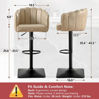 Swivel Bar Stools Set of 2: 24.8" to 32.7" Height Adjustable PU Upholstered Barstools for Counter Kitchen Island Tall Metal Bar Stool Black & Beige