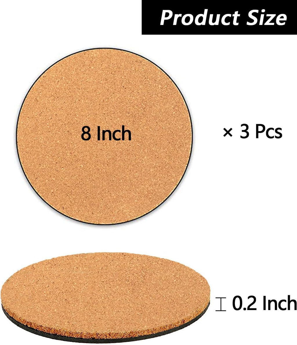 3 Pieces Cork Plant Coasters, 8 Inch Cork Plant Mats, Plant Coasters for House Plants Indoors (Nude & Black)