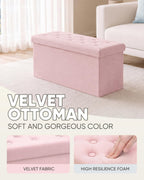 B FSOBEIIALEO Folding Storage Ottoman, Long Ottomans Shoes Bench, Velvet Storage Chest Footrest Seat 31.5"x15.7"x15.7" (Pink, Large)