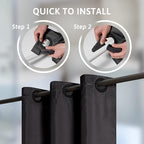 Furlinic No Hooks Needed Black Shower Curtain or Liner,Polyester Fabric Bathroom Curtains with 6 Split Grommets,Waterproof & Machine Washable,Stall Size,48x78 Inch