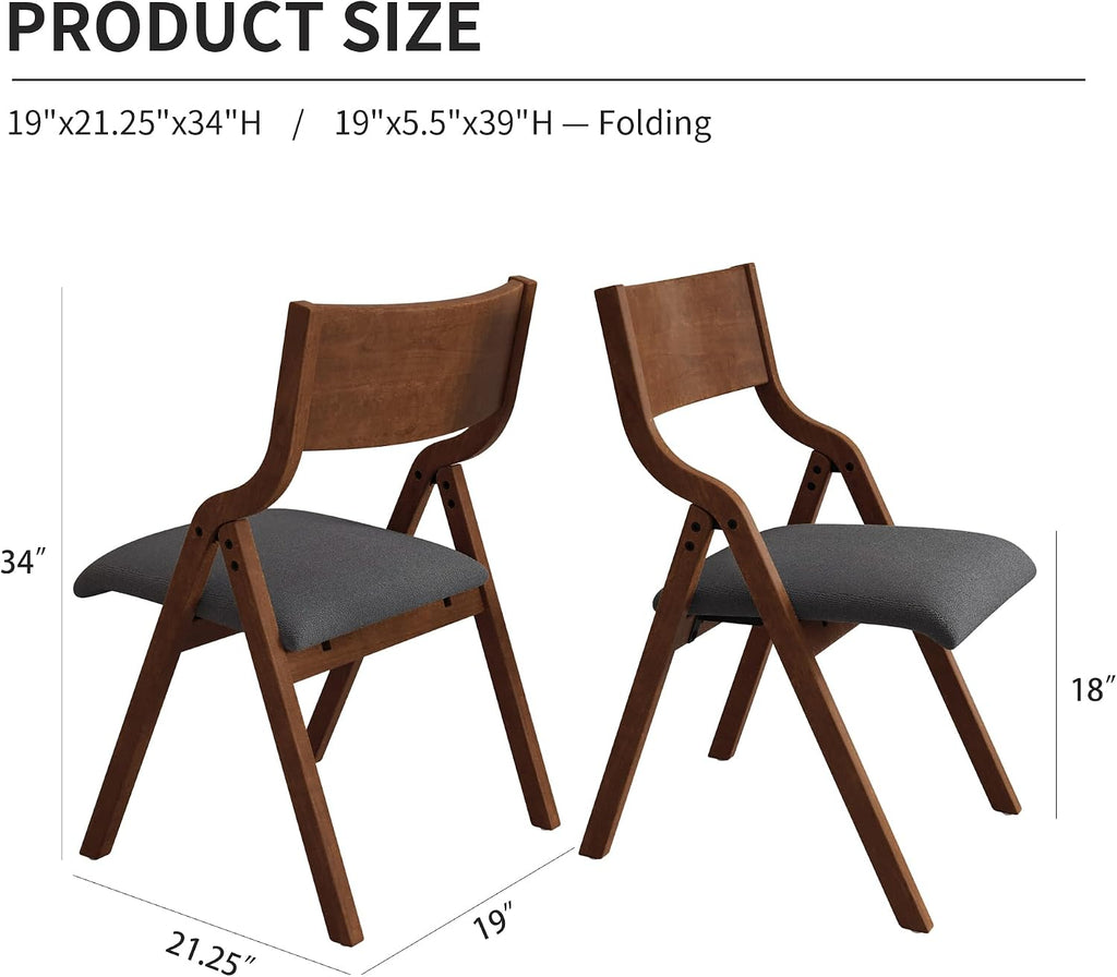 Folding Upholstered Dining Chairs 2-Piece Set,Ready to go | Upholstered with padded Seat, Solid Wood legs, Modern Side Chair, No Assembly Required,Foldable & Space-Saving