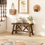 Wnutrees 30" Farmhouse Wood Bench, Rustic Solid Wood Entryway Bench Seat with Double X-Structure for Dining Area Living Room Hallway, Structural Stability, Natural