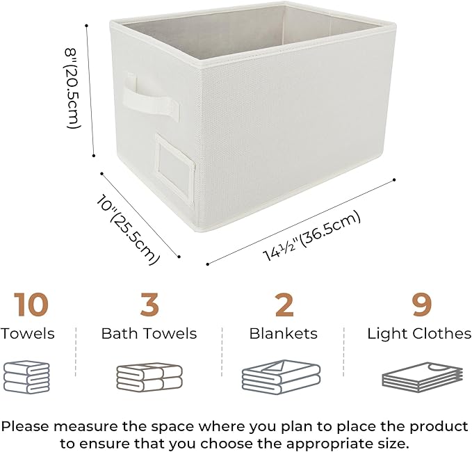 GRANNY SAYS Closet Organizer Bins with Label Holder, Fabric Storage Baskets, Foldable Storage Bins for Living Room, Decorative Storage Containers Organizing, Pearl White, 3-Pack