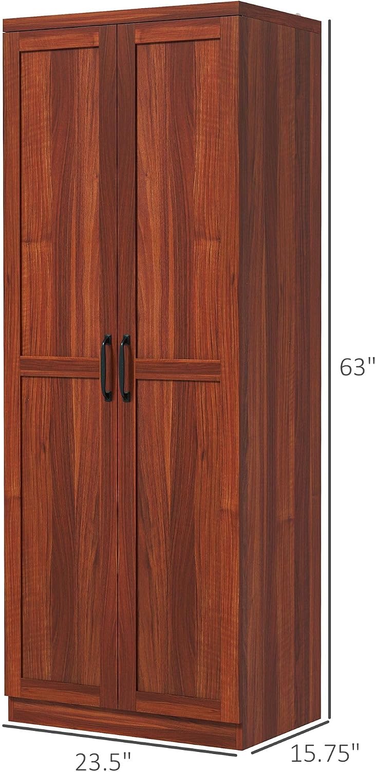 63in High Kitchen Pantry Storage Cabinet — 2 Doors, 5-Tier Adjustable Shelves, 23.5in Width x 15.75in Depth x 63in Height, 88lb Total Capacity, Tan