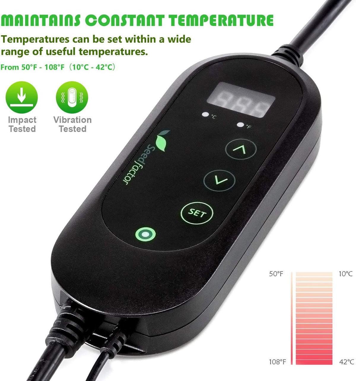 Seedfactor MET Certified Seedling Heat Mat with 50℉~108℉ Digital Thermostat Controller for Seed Germination (20" x 20")