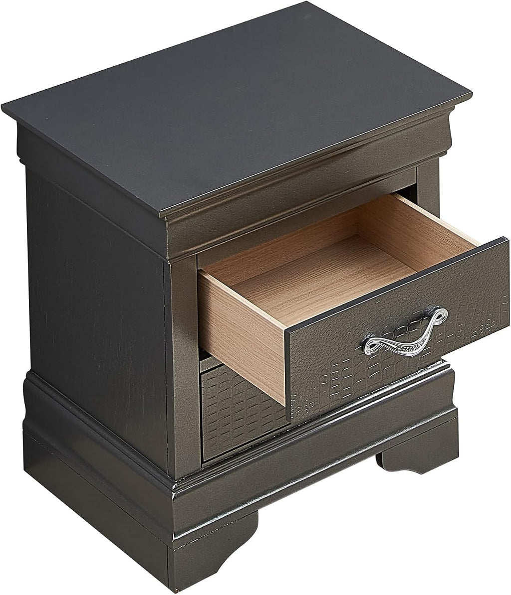 Sleek Metallic Black Nightstand with Drawers ﻿,for Small Spaces