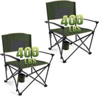 2 Pack Oversized Heavy Duty Camping Chairs for Adults 400LBS Capacity | Portable Folding Lawn Chair with Airflow Backrest, Durable Steel Frame, Cup Holder, Carry Bag for Outdoor, Sports, Fishing
