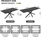 63-79 Inch Extendable Dining Table for 6-10, MDF Rectangular Kitchen Table with Removable Butterfly Leaf and Black Metal Base, Space Saving Design for Small Spaces & Holiday Gatherings, Black Lava