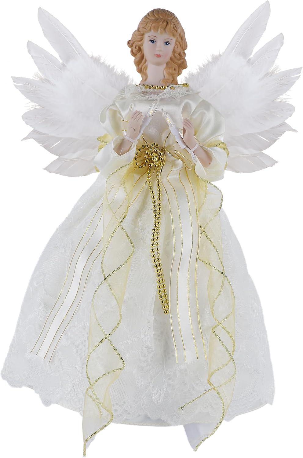 YOFIT 12-inch Lighted Angel Christmas Tree Topper - Battery Operated with Warm White LED Lights, Angel Ornaments for Xmas Tree Decor, Home Holiday Decorations