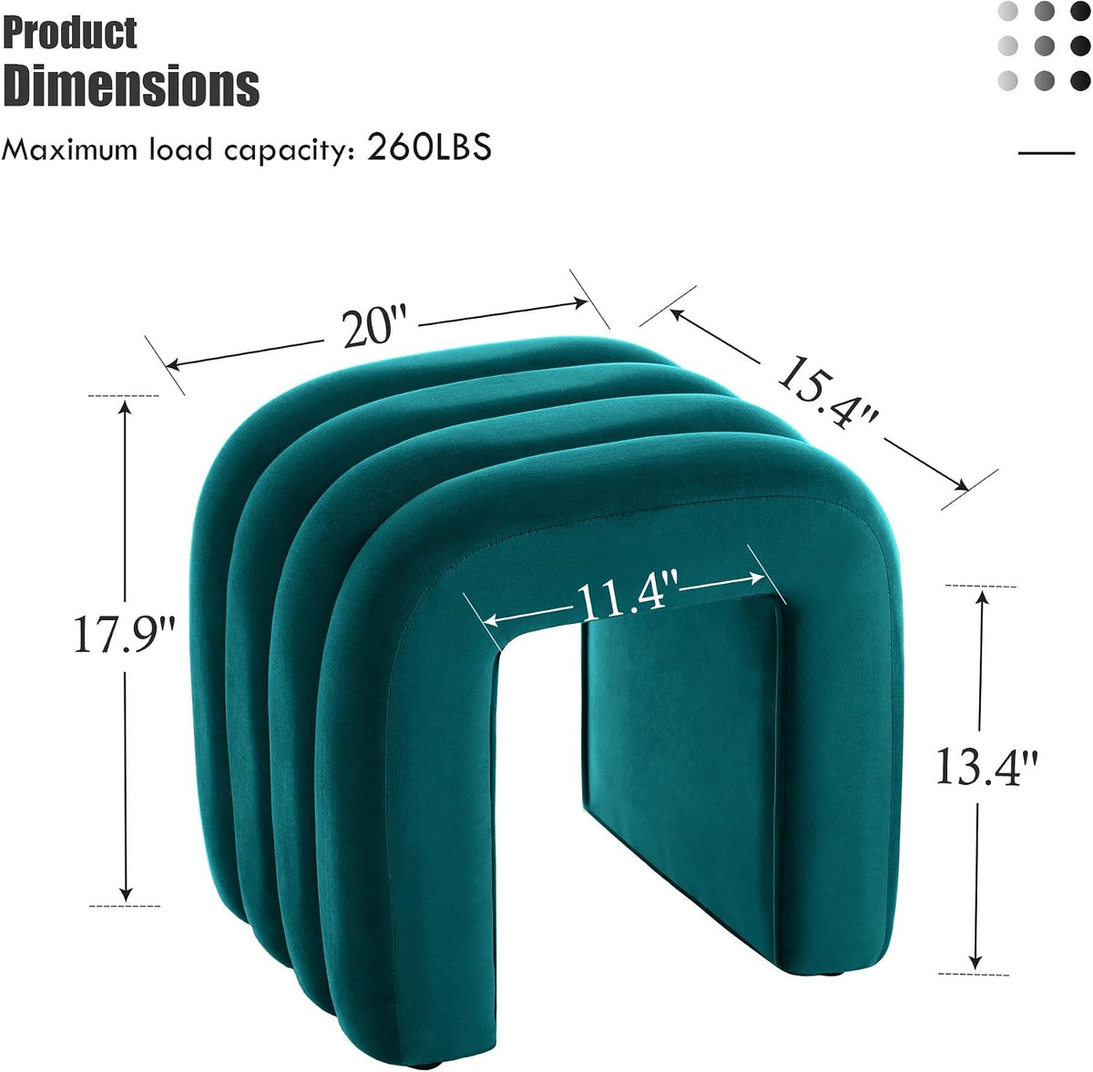Flouki Small Ottoman Set of 2, Vanity Stools with Aesthetic Channel Tufted, Ottoman Foot Stool for Entryway, Upholstered Foot Rest Extra Seat for Living Room (Teal)