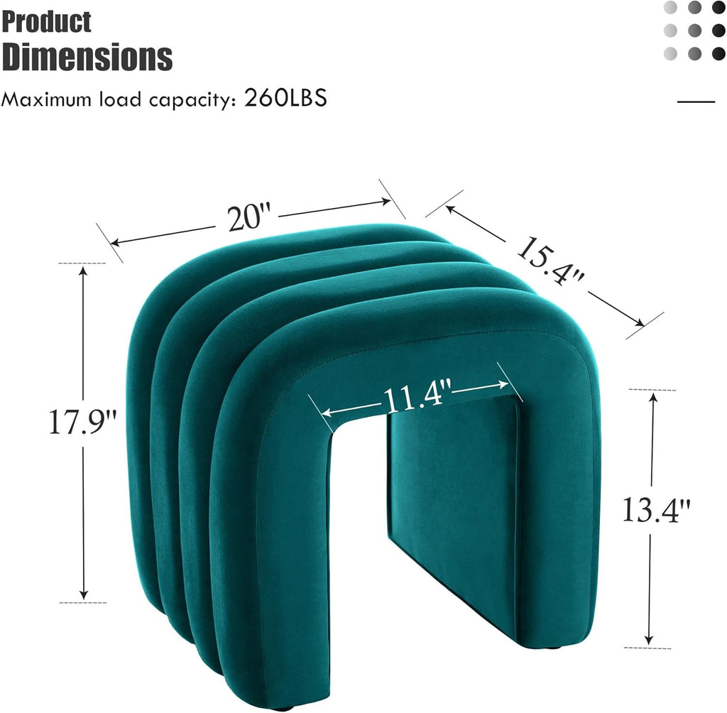 Flouki Velvet Ottoman Stools, Multifunctional Arch Ottomans, Makeup Vanity Stools, Ottomans for Bedroom, Dorm, Side Table Seat for Living Room, Entryway (Teal)