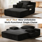70"Chaise Lounge Chair, Oversized Chair & 2 Cup Holder 4 Pockets | Oversized Corduroy Lounge Chair Indoor Convertible, 3 Pillows, Deep Seat Sleeper Sofa Bed, Living Room, Reading, No Assembly