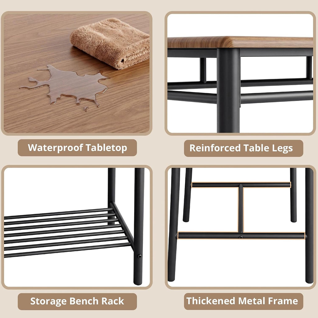 IRONCK Dining Table Set for 4, Kitchen Table with Upholstered Bench and 2 Chairs, Kitchen Table and Chairs Set for Small Space, Apartment, Walnut